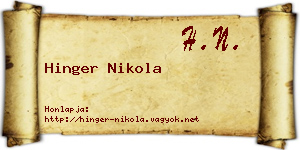 Hinger Nikola névjegykártya